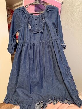 Denim Blue Ruffle-Trim Girls' Casual Dress